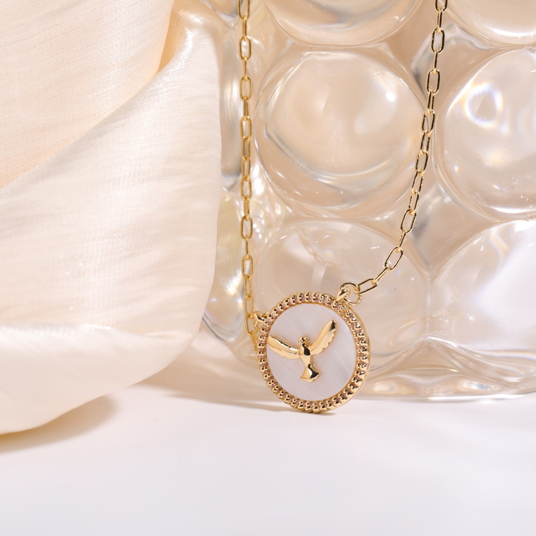 Peace Dove Fritillary Necklace Diamond-Embedded Copper Special Interest Light Luxury Special-Interes