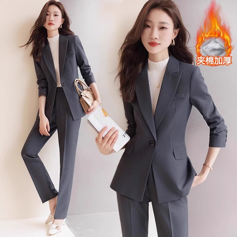 Suit Jacket Women's autumn and winter elegant goddess style work clothes professional formal wear high-grade quilted gray suit suit