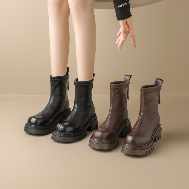 Augusto Lion Brown Martin Boots mujeres 2025 nuevo otoño invierno más vello tubo corto fondo grueso tubo Chelsea botas delgadas