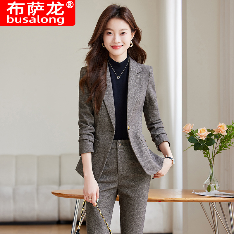 2026新款布萨龙busalong女长袖职业西服西裤正装套装工作服女8219