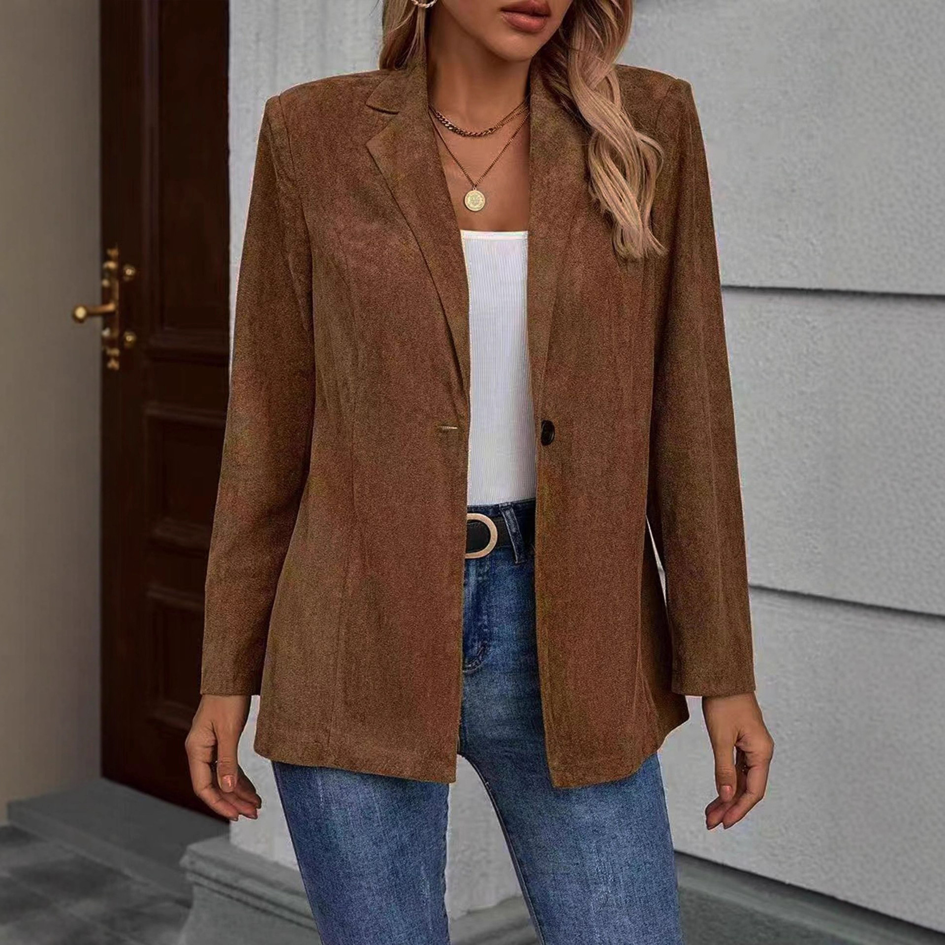 Amazon Independent Site European and American Clothing Tops 25 Years Autumn and Winter New Jacket Pure Color Suit Single Button Jacket