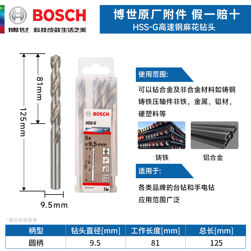 德国博世HSS-G高速钢麻花钻头 金属钻头 9.5mm电钻钻头 麻花钻咀