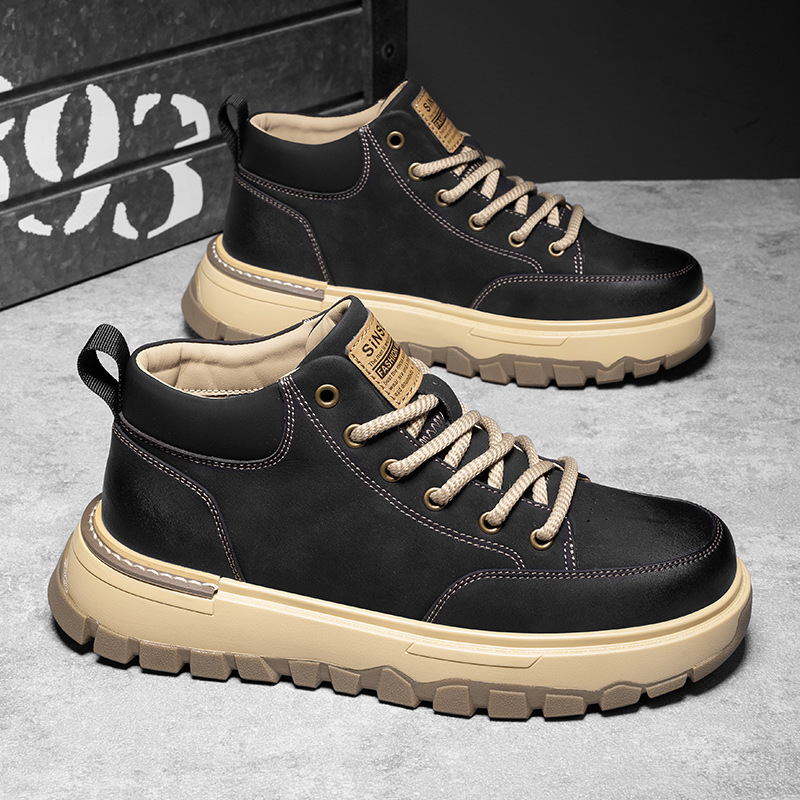 高帮男鞋秋冬款户外登山运动复古休闲板鞋男士厚底耐磨英伦马丁靴
