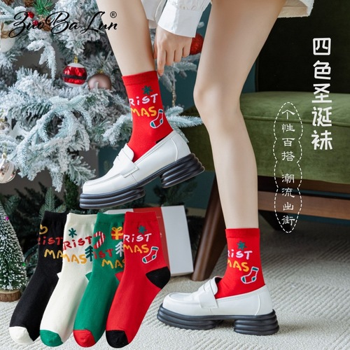 Christmas Socks Women's Mid-Stocks Red Autumn and Winter Pure Cotton Stockings Christmas Eve Cotton Socks Cotton Socks Wholesale