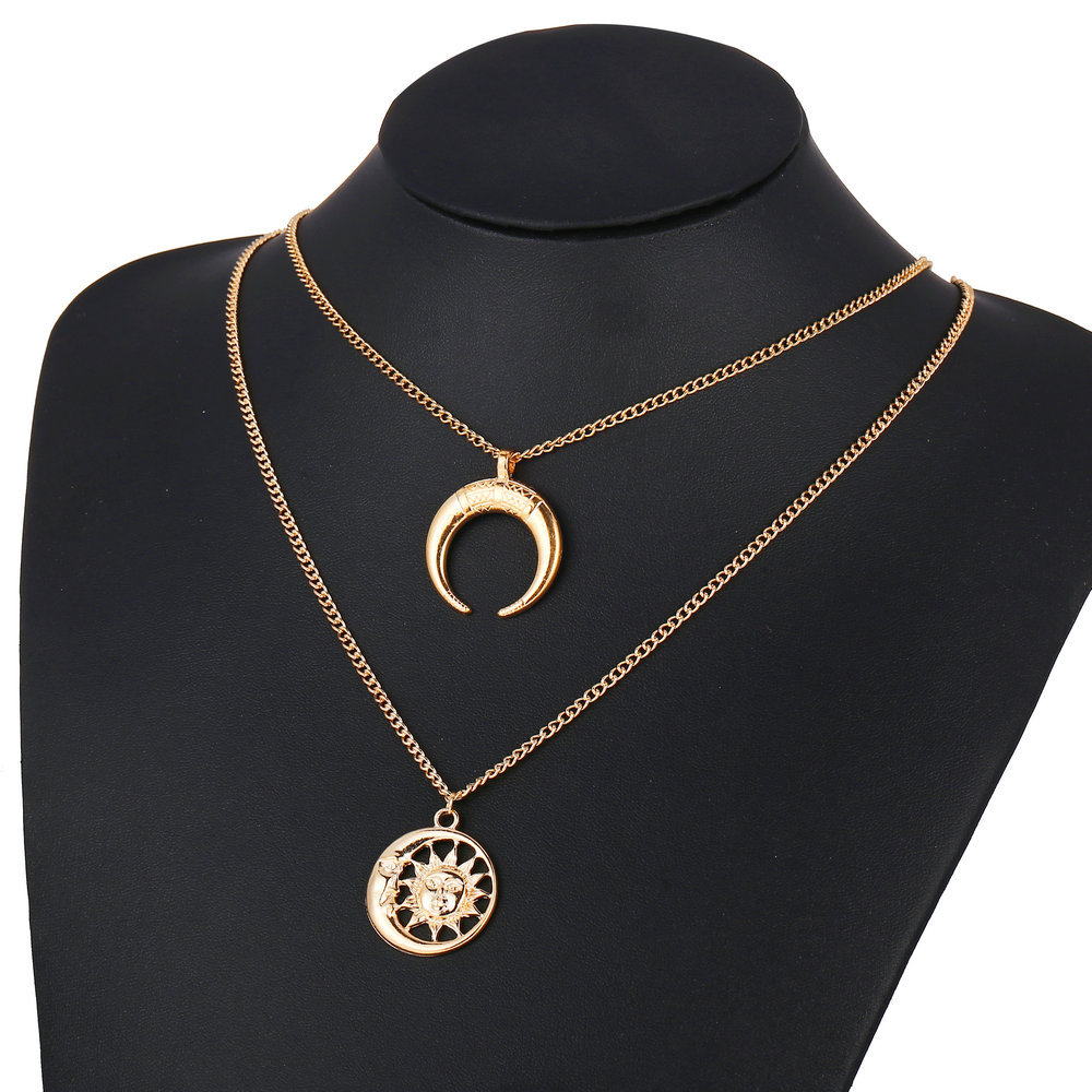Simple Fashion Retro Crescent Pendant Moon Sun Necklace display picture 2