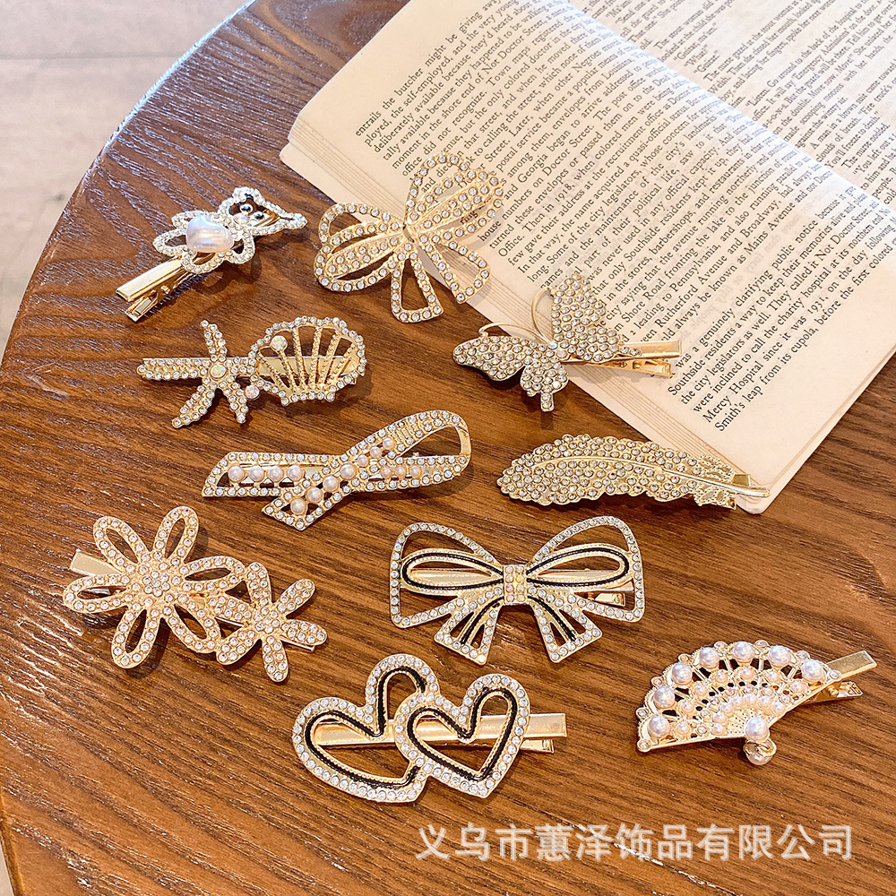 New rhinestone duck bill clip Korean style temperament side clip side clip Super fairy hairpin girl bangs hairpin adult hair accessories