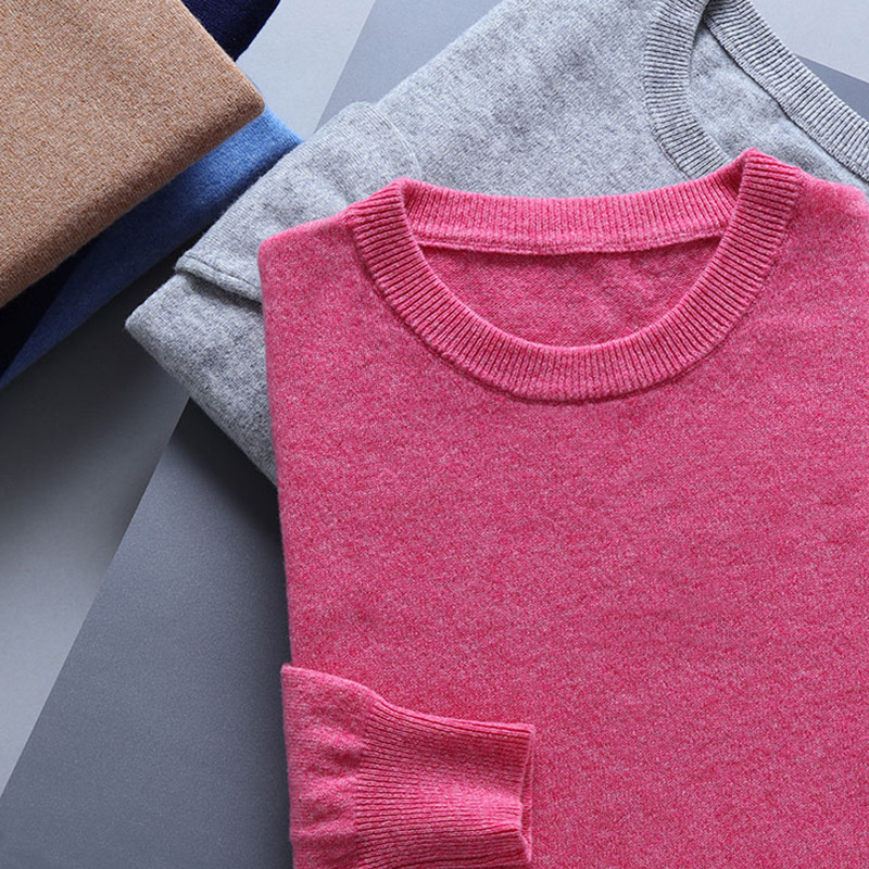 Autumn and winter large size round neck knitted base shirt loose pullover long sleeve sweater middle-aged gentleman knitted solid color men's sweater