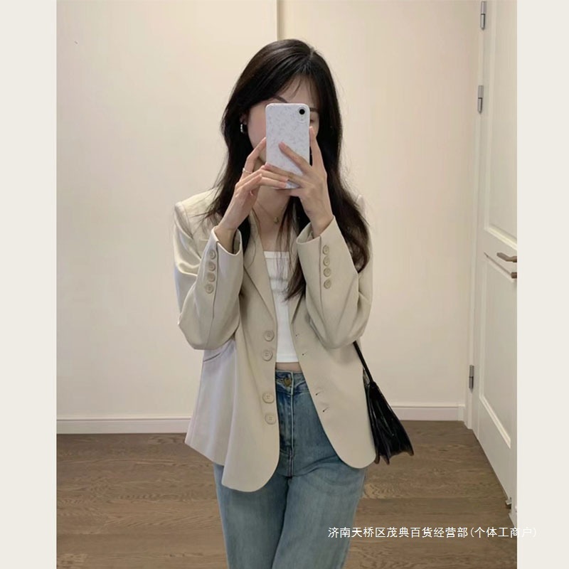 跨境浅卡其休闲西装外套女春季新款2025小个子短款气质感百搭西服|undefined