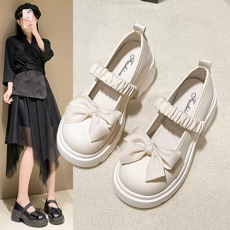 厚底玛丽珍小皮鞋女2025新款春季高跟配裙子蝴蝶结jk法式粗跟单鞋