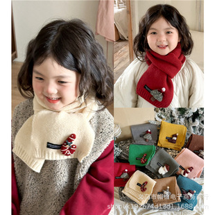Children's Christmas Stylish Warm Fashionable Scarf Ins Simple All-match Flat Knit Long Scarf for Boys and Girls