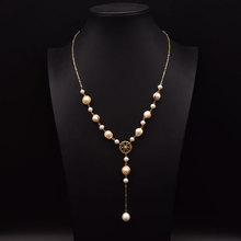 天然淡水珍珠毛衣链长款手工编织欧美复古珍珠项链金属饰品批发
