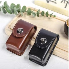 Brown and Black Leather Magnetic Clasp Folding Reading Glasses Case with Adjustable Belt
