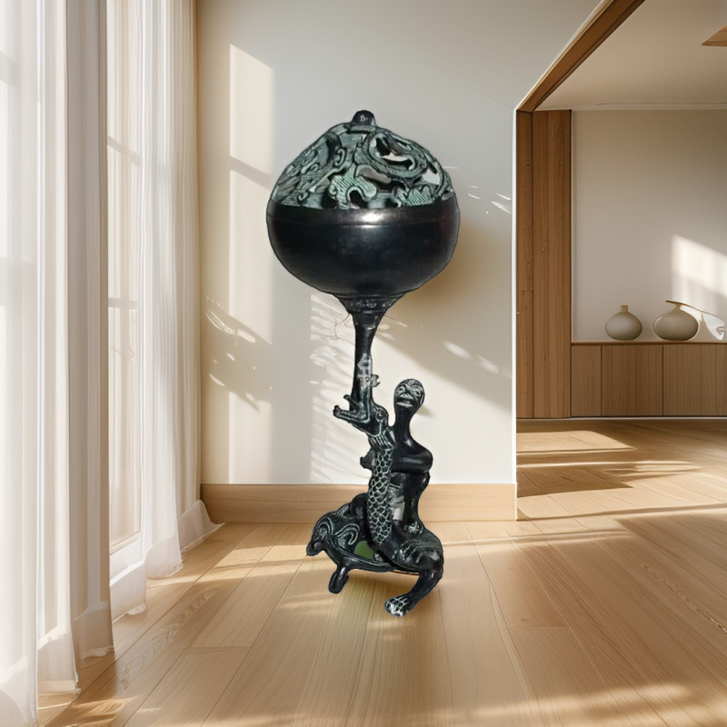 仿古青铜器熏香炉降龙博山炉家居客厅酒店装饰摆件礼品古金工艺品