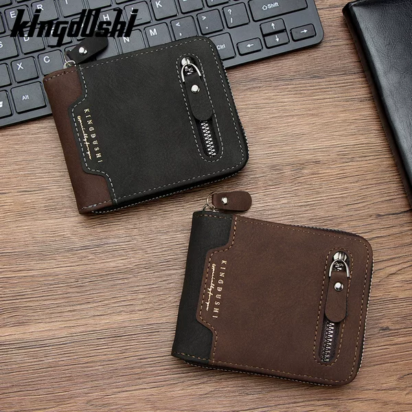 Men's Short Chain Wallet with Multiple Card Slots, Large Capacity, Creative Large Zipper, Broken Silver Bag Zipper, Men's Wallet Wholesale