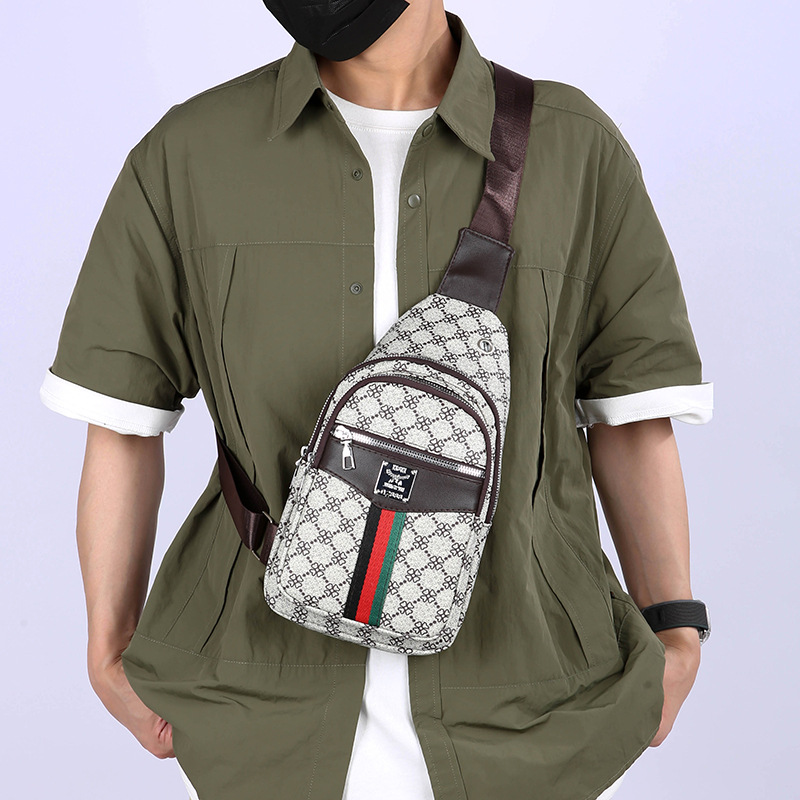 Bolso de pecho de negocios de ocio transfronterizo de tendencia de hombre impresión PU simple bolso de hombro anti-dropper viaje mochila portátil