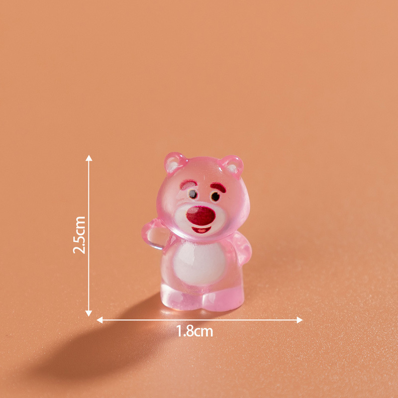 光沢のあるイチゴクマシリーズ小さな装飾品マイクロ風景発光ミニチュアクマ樹脂クラフトリビングルームのデスクトップ装飾品|undefined