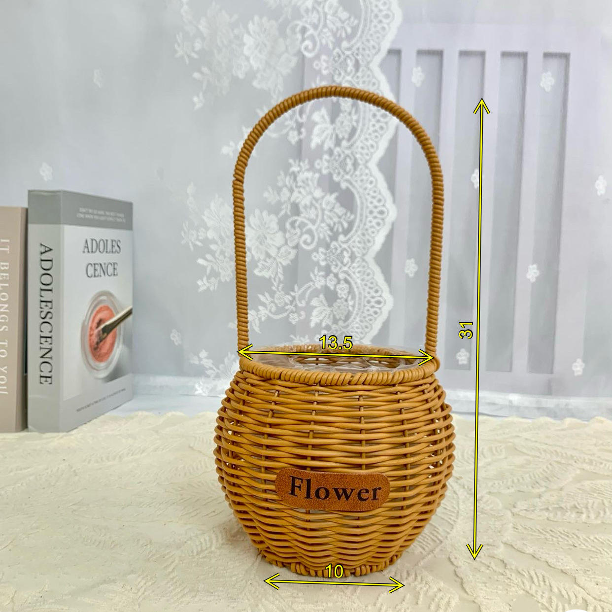 Arreglos florales portátiles de imitación de ratán, cestas de flores tejidas a mano, adornos de sala de estar, cestas de jardín, regalos a mano, cestas de flores