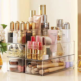 Spot multi-purpose transparent cosmetic storage box desktop sorting, anti-slip and thickened stackable storage box