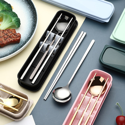 wholesale 304 Stainless steel Portable tableware suit Spoon chopsticks Two piece set student travel gift customized logo