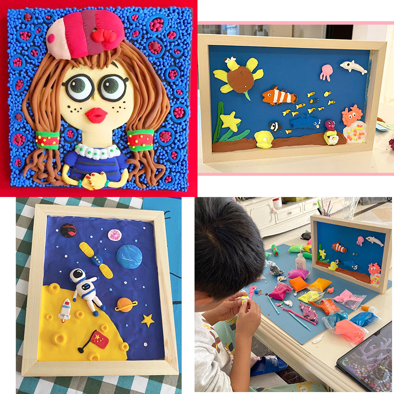 Customized Stereo Ultra-Light Clay Picture Frame Kidsren's Creative Handmade DIY Material Kindergarten Wooden Color Mud Photo Frame