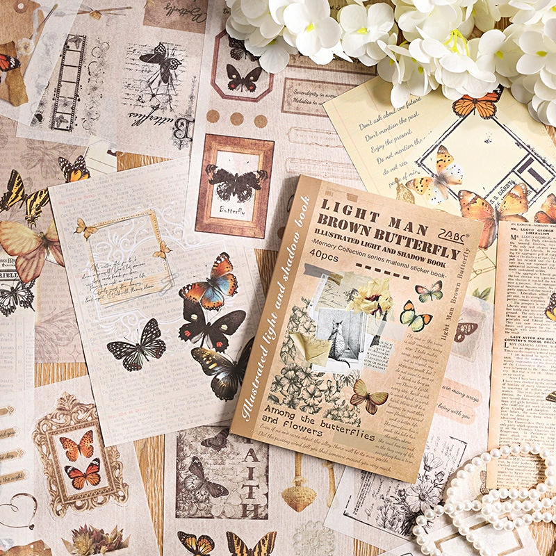 Иллюстрированная книга светотени (ZABC), набор ретро-наклеек, 40 шт., бумажный DIY