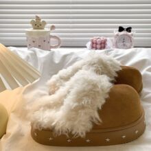 厚底包头半拖鞋女秋冬外穿2025新款加绒勃肯棉拖鞋皮毛一体雪地靴