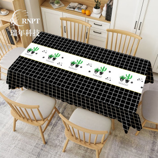 Ruian [Factory Hot Selling] Black Printed Plaid Tablecloth Waterproof and Oil-Proof Washable Tablecloth PVC Tablecloth