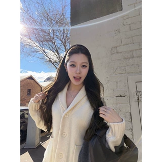 蝶宝嘻 私服款！静奢老钱知识分子 重磅绵羊毛软糯毛衣开衫外套