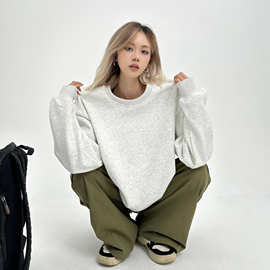 重磅纯色加绒加厚oversize卫衣男女款情侣装2024新款秋冬套头圆领