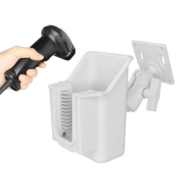 Medical Laboratory Barcode Scanner Holder White Pipe Clamp Screw Fixed Pda Label Scanner Holder