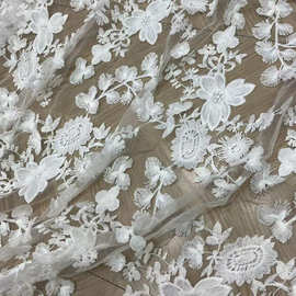 水溶牛奶丝网布面料 网纱立体3D花朵绣花女装童装婚纱礼服辅料