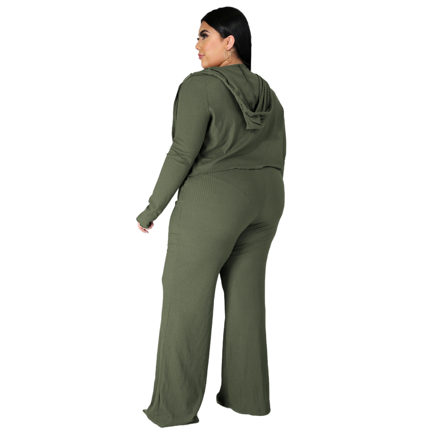 women plus size sweatshirt tube top bell-bottoms three-piece lounge set nihaostyles clothing wholesale NSBMF80103