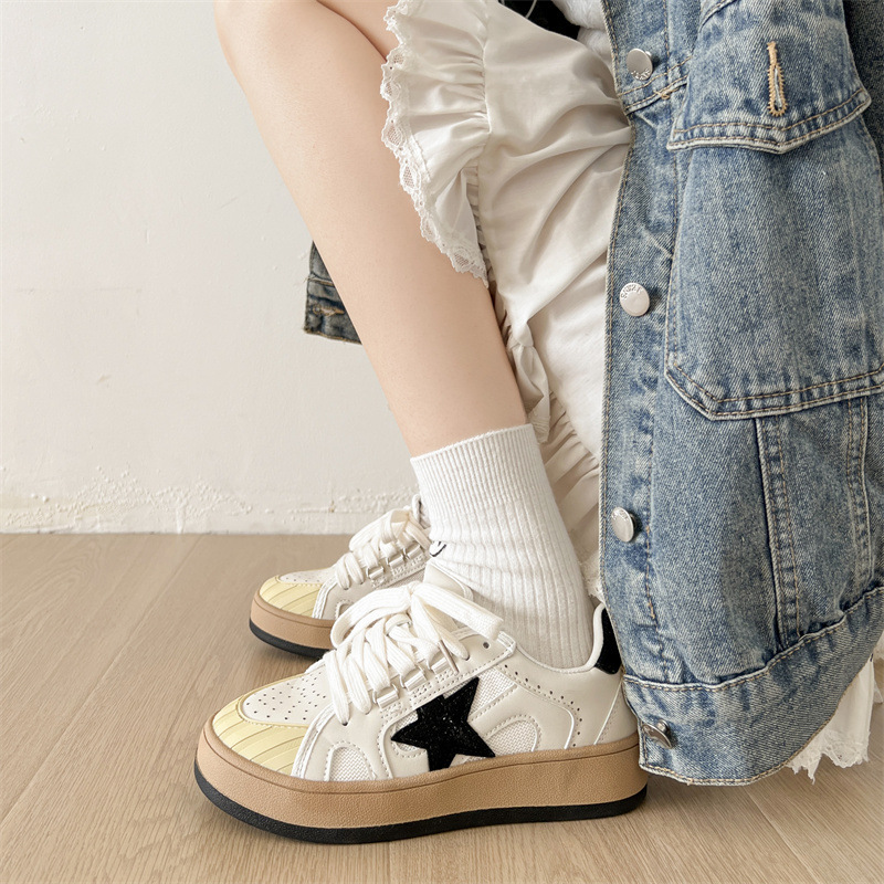 女王范百搭圆头厚底小白鞋女款2025新款秋季增高复古休闲板鞋子|undefined
