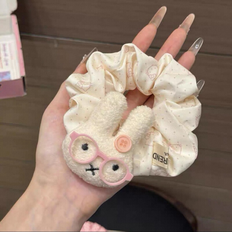 可爱米菲兔发圈甜美带眼镜兔子发绳波点大肠圈少女丸子头头绳发饰|undefined