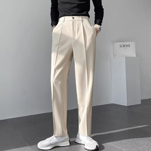 跨境2025春季直筒垂坠感黑色高街休闲小西裤男士潮流轻熟风休闲裤