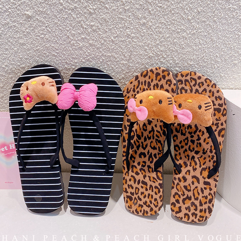 HD518A03 cute funny expression kitten flip flops striped niche flip flops beach flat slippers