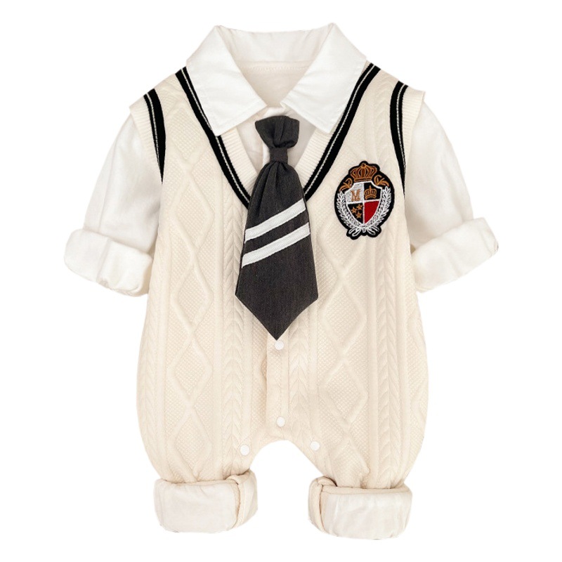Ropa de bebé ropa primavera 2024 nuevo macho mono del bebé estilo la universidad recién nacido un mes 100 días mameluco otoño