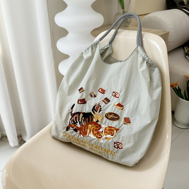 オリジナルの脇下バッグ環境保護ショッピングバッグ絶妙な刺繍防水ナイロンショッピングバッグ手提げレディースショルダーバッグ|undefined