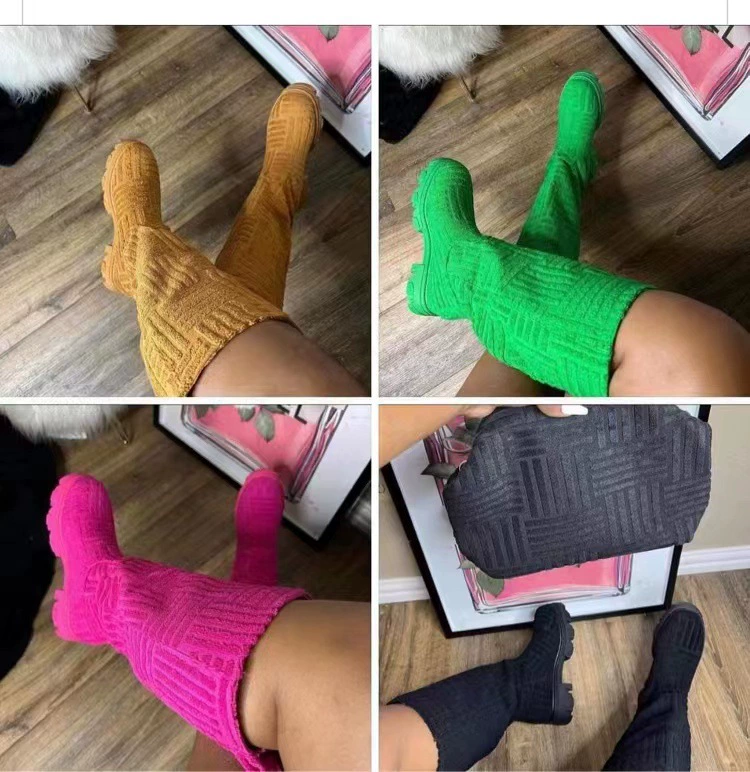 Европейские и американские женские сапоги 2022 Зимние новые толстые сапоги с прямым каблуком, женские независимые стационарные сапоги-полотенца