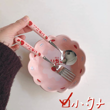 ins风搅拌卡通勺子 蛋糕叉圣诞仿瓷不锈钢勺子咖啡勺汤勺餐具套装