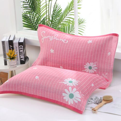 Pillow towel with three layers of gauze cotton adult jacquard household cartoon student gauze pillow towel breathable and soft wholesale
