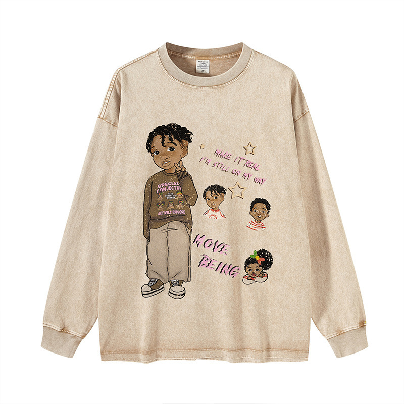 Impresora de marcas| Colección de bienestar camiseta / suéter de manga larga 19.9 piezas de algodón suelto para hombres