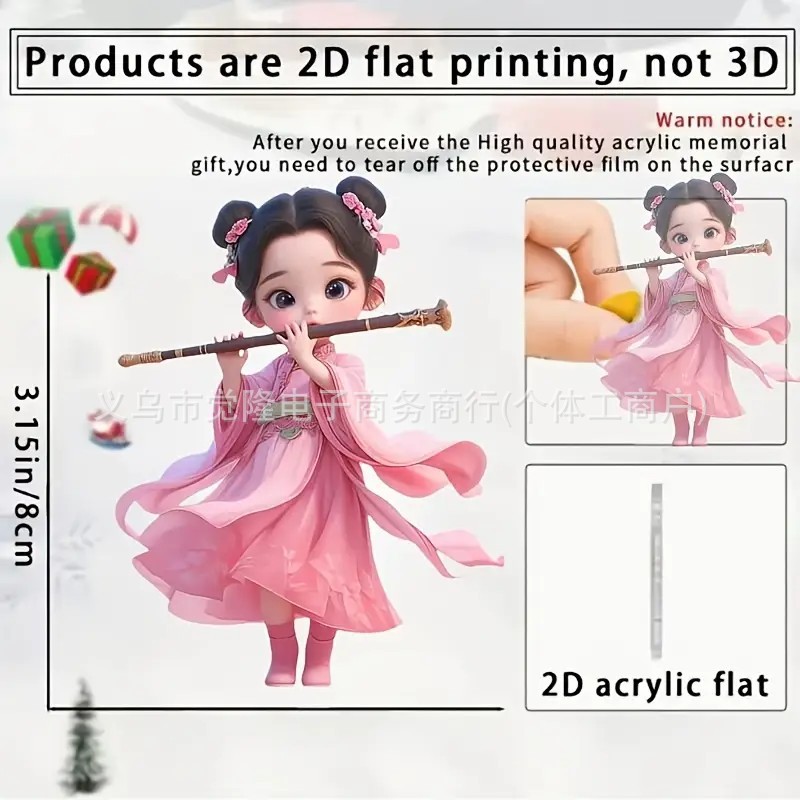 Nuevo acrílico plano transfronterizo para soplar flauta rosa chica colgante de automóvil fiestas colgante de decoración del hogar image 5