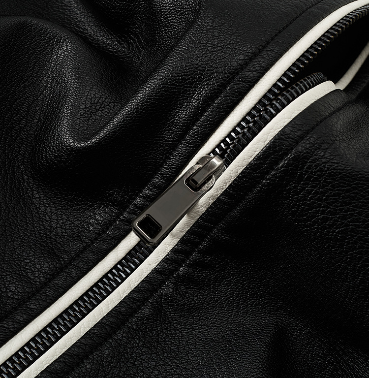 Herr bikerjacka i konstläder slim fit med ståkrage_voghion.com