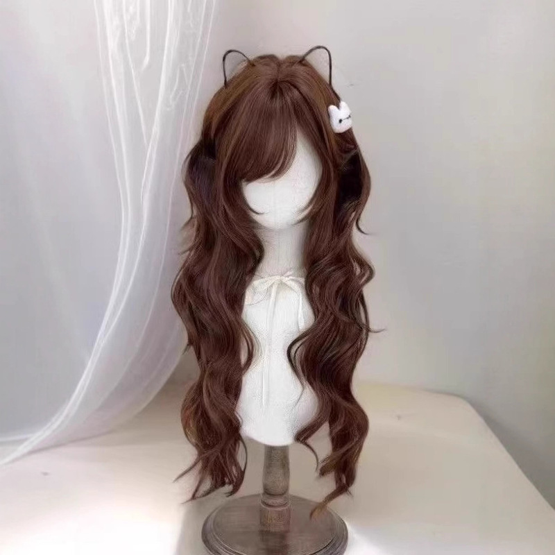 Chocolate Brown Wig for Women with Long Curly Hair Japanese Style Style Ancient Sweet Roman Curls Lolita Full Headgear