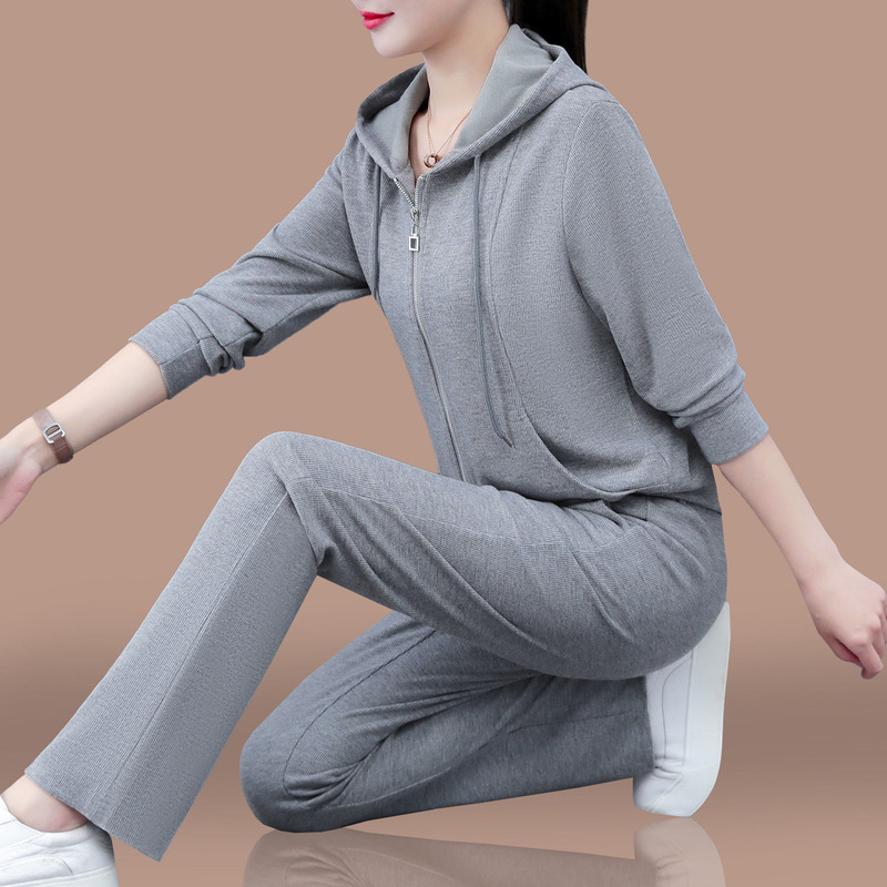 连帽卫衣运动套装女2025新款春秋洋气减龄妈妈休闲宽松跑步两件套|undefined