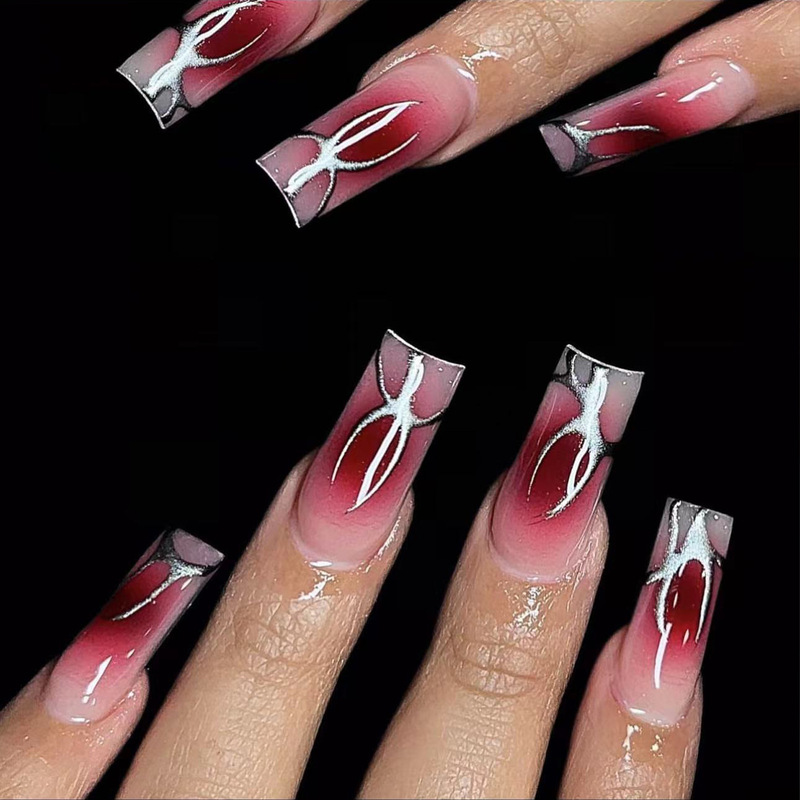 Halloween blood red blush design shiny manicure nail patch silver Scratch Design Gorgeous nail pressing