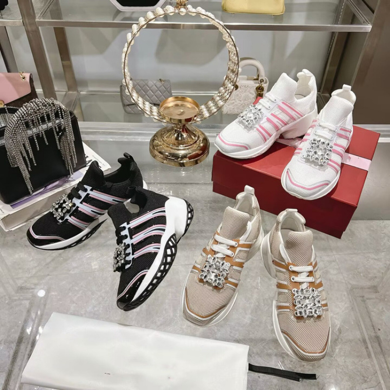 High-End Quality Rhinestone Square Buckle Dad Shoes for Women 2025 New Thick-Soled White Shoes Running Shoes Casual Sports Shoes for Women