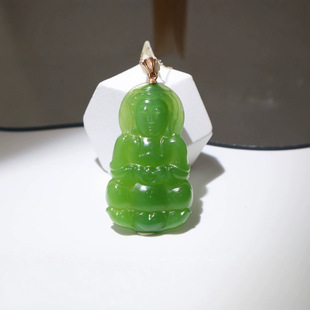 Jin Yutang Xinjiang Hetian Jasper Ice Base Guanyin Pendant Apple Green Ice Base Open Face Fine 18k Heavy Gold