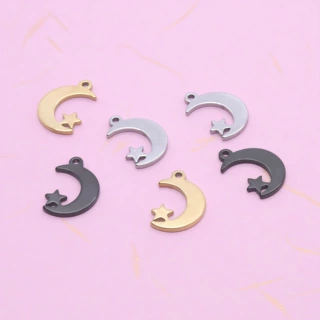 新品来袭 手机挂件diy不锈钢饰品配件3色月亮星星魅力吊坠11x16mm